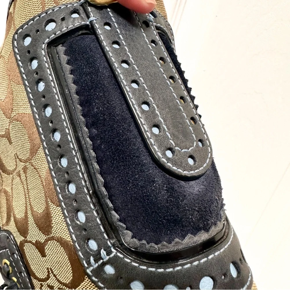 Coach Legacy Hobo Bag Signature Jacquard Perforated Navy Leather